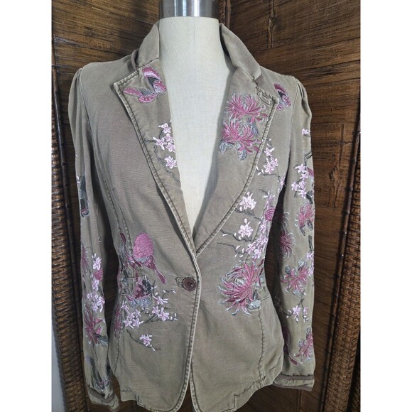 Vintage 90s/Y2K Embroidered Blazer  Jacket by Blue Time 100% Cotton Jr Size L - Picture 1 of 10